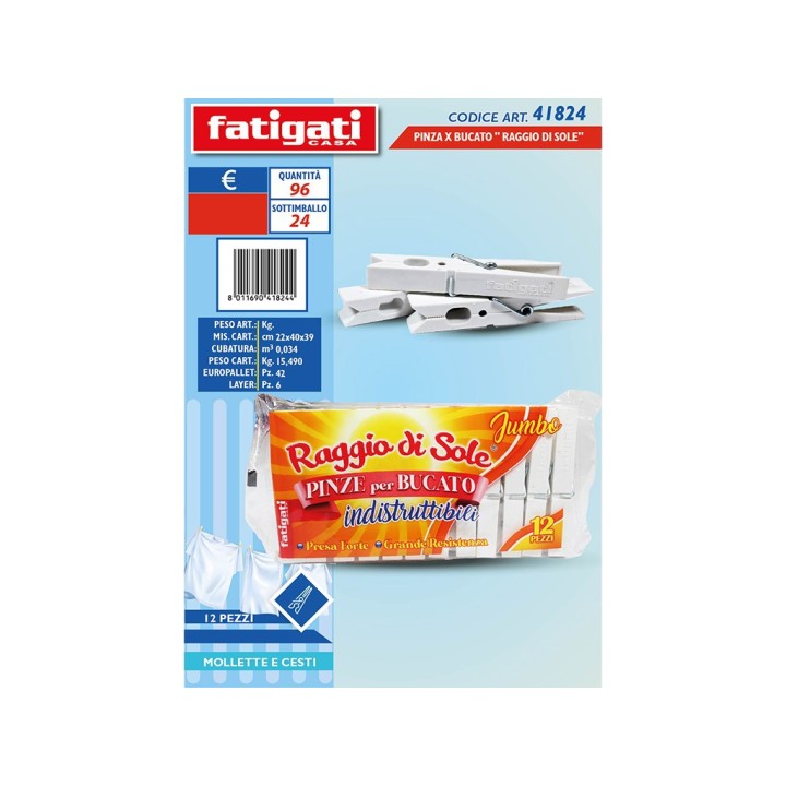 PINZA X BUCATO 12PZ RAGGIO DI SOLE