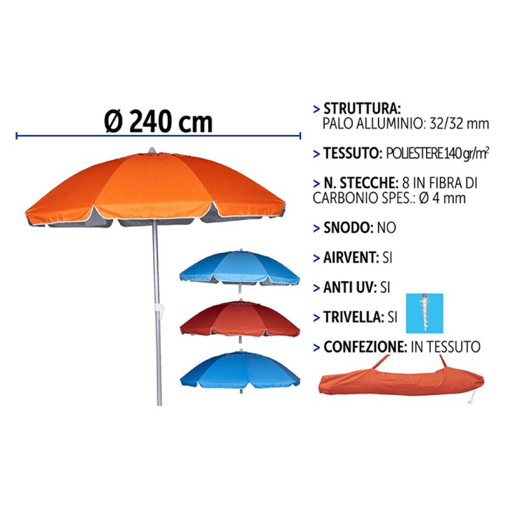 OMBRELLONE MARE 240CM COLOR STOCK