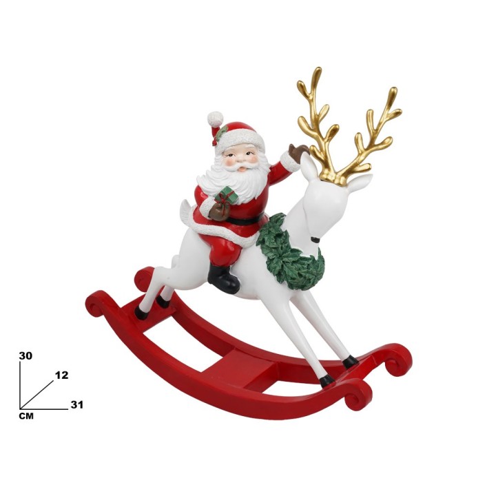 BABBO NATALE SU RENNA A DONDOLO 30,5 CM