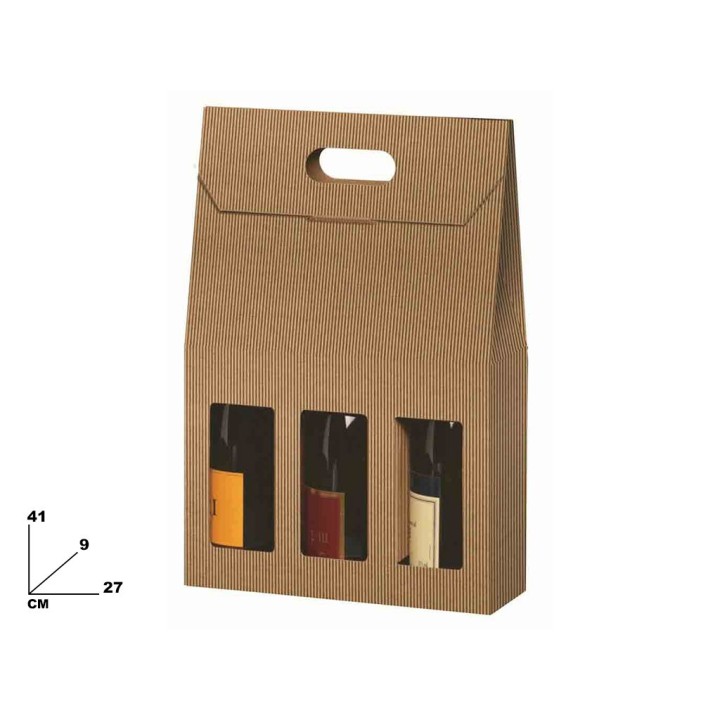 SCATOLA 3 BOTTIGLIE ONDA AVANA 27X9X41