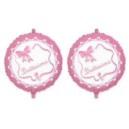 PALLONE MYLAR TONDO CM45.BATTESIMO ROSA