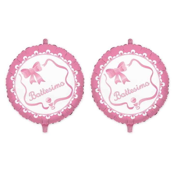 PALLONE MYLAR TONDO CM45.BATTESIMO ROSA
