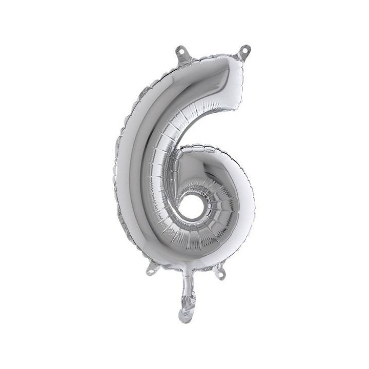 PALLONE MYLAR NUMERO 6 CM.102 ARGENTO (5