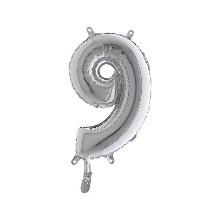 PALLONE MYLAR NUMERO 9 CM.102 ARGENTO (5
