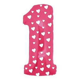 PALLONE MYLAR CM 102 NUM. 1 ROSA CUORI