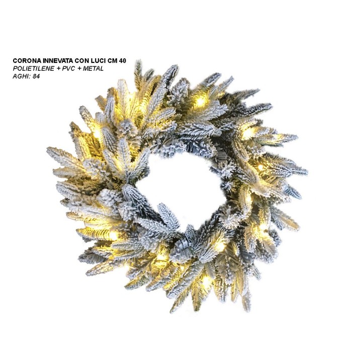 CORONA INNEVATA CON LUCI CM 40