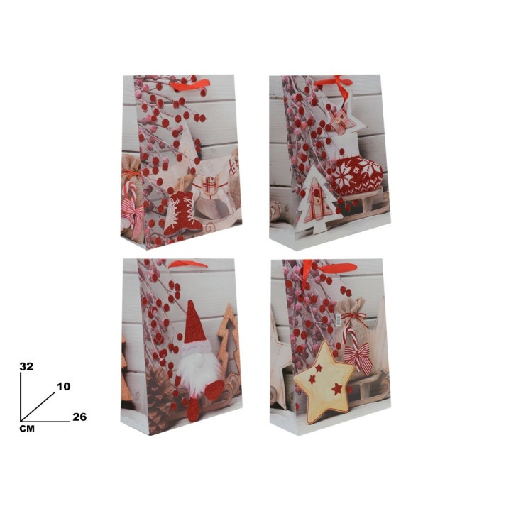 BUSTA REGALO NATALE 4 ASST. 26x32x10cm