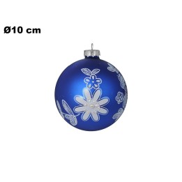 SFERA NATALIZIA BLU CON FIORE CM 10