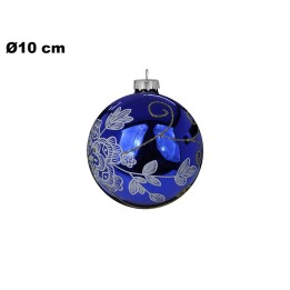 SFERA NATALIZIA BLU CON FIORE 10 CM