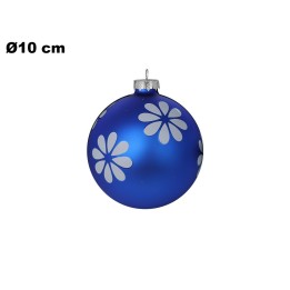 SFERA NATALIZIA BLU CON FIORI 10 CM