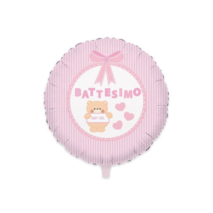 PALLONE MYLAR TONDO BATTESIMO ROSA