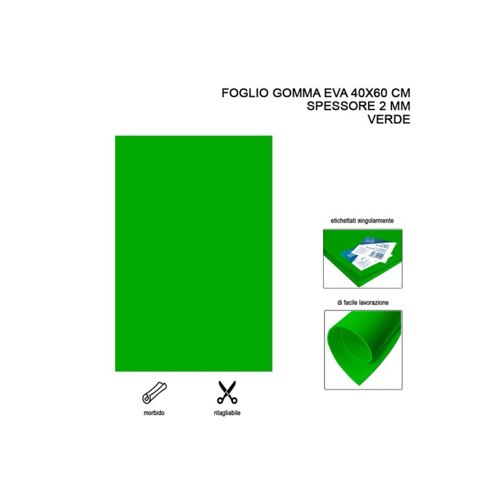 FOGLIO GOMMA EVA 40X60CM 2MM VERDE