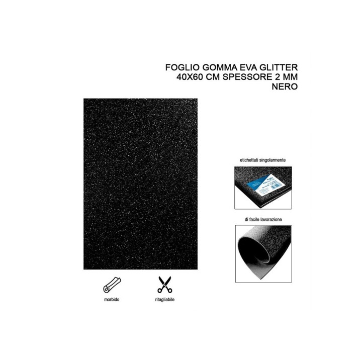 FOGLIO GOMMA EVA GLITTER 40X60CM 2MM NER