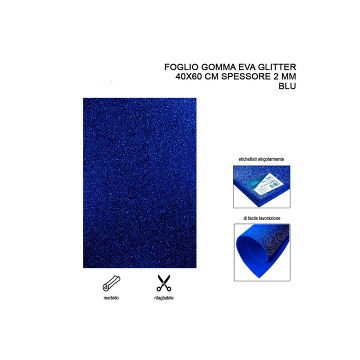 FOGLIO GOMMA EVA GLITTER 40X60CM 2MM BLU
