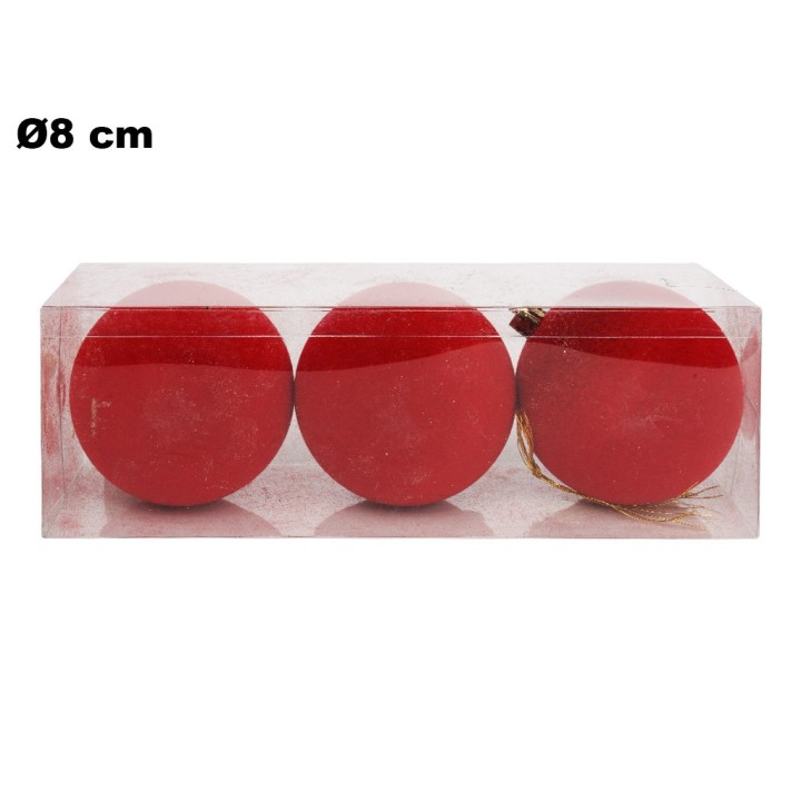 SET 3 SFERE ROSSO COUNTRY IN PVC 8 CM