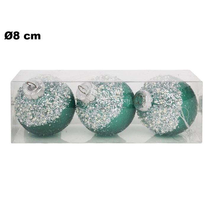 SET 3 SFERE VERDE SMERALDO IN PVC 8 CM