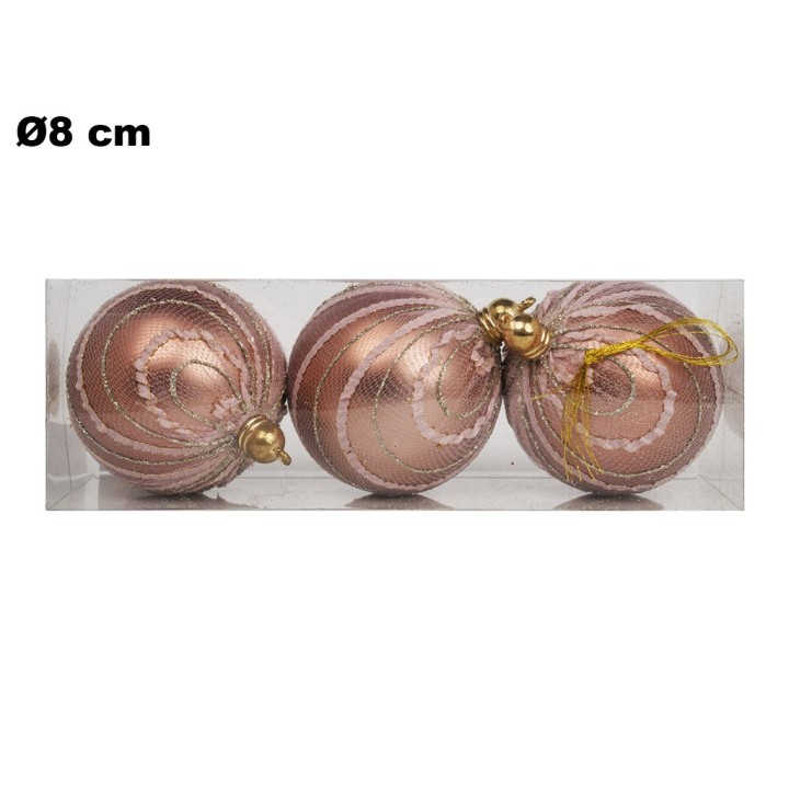 SET 3 SFERE ROSA OPACO IN PVC 8CM