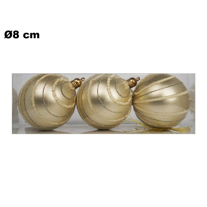 SET 3 SFERE LIGHT CHAMPAGNE IN PVC 8CM