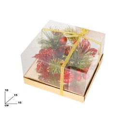 PORTACANDELA CON FIORI E BACCHE