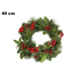 CORONA CON BACCHE E LUCI 40 CM