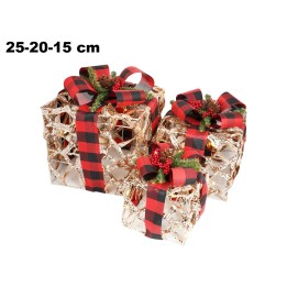 SET 3 PZ PACCHI ORO ROSA CON NASTRO ROSS