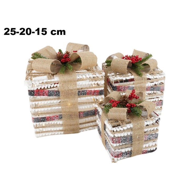 SET 3 PZ PACCHI BIANCHI CON NASTRO ROSSO