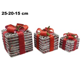 SET 3 PZ PACCHI REGALO CON NASTRO ROSSO