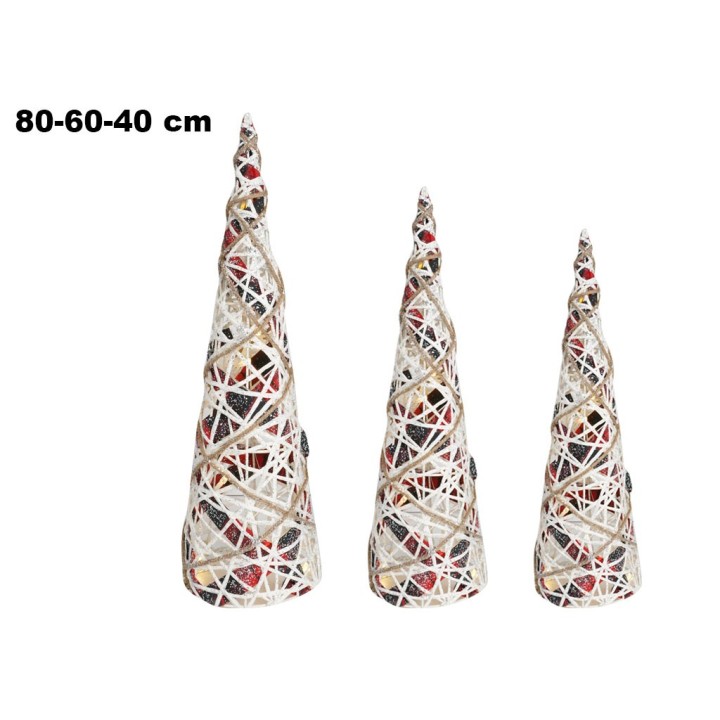 SET 3 PZ CONI VIMINI E NASTRO ROSSO