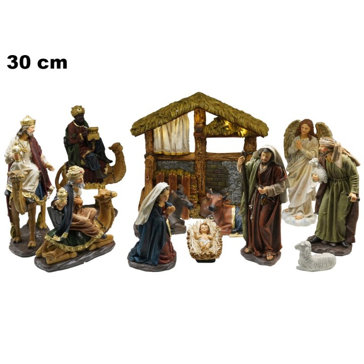 SET NATIVITA' 12 PEZZI 30 CM E CAPANNA