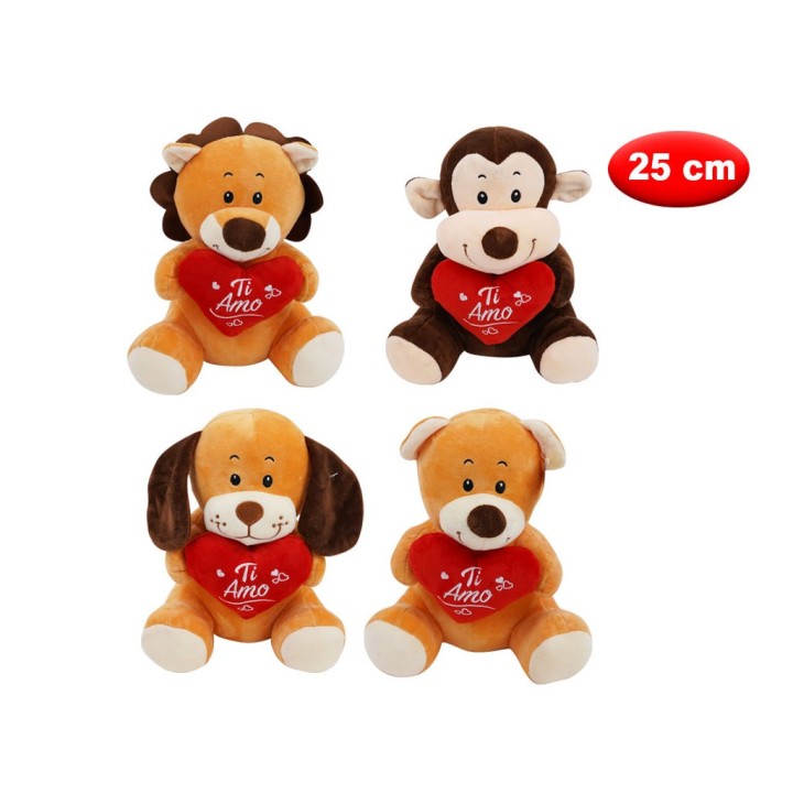 PELUCHE ASSORTITI CON CUORE TI AMO CM 25