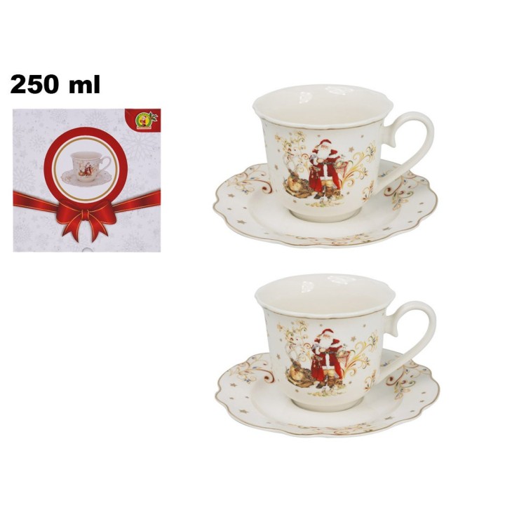 SET 2 TAZZINE CON 2 PIATTINI DECORATIVI