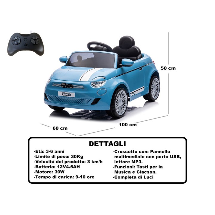 CAVALCABILE NUOVA FIAT 500 BLU