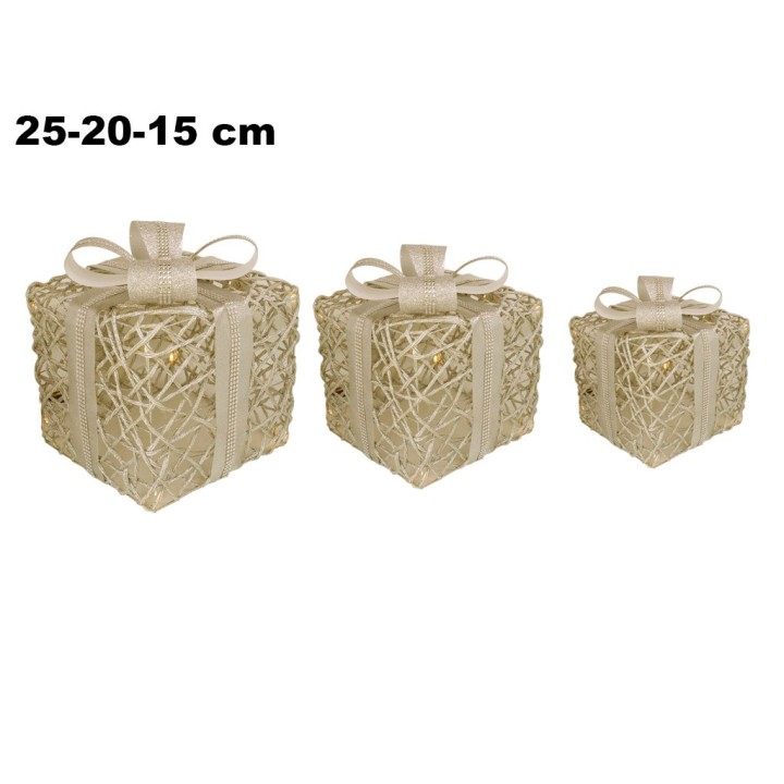 SET 3 PZ PACCHI REGALO CON LED CALDO