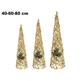 SET 3 PZ CONI NATALIZI DORATI CON LED