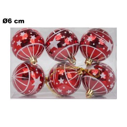 SET 6 PALLINE NATALIZIE ROSSE CON STELLE
