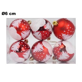 SET 6 PALLINE NATALIZIE ROSSE CON ALBERO