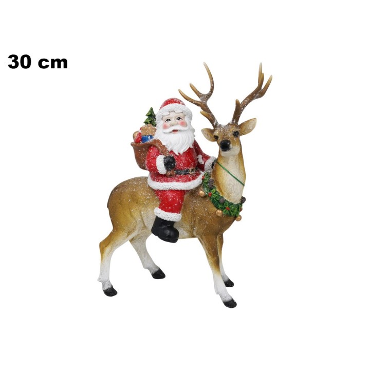 BABBO NATALE SU RENNA 30 CM