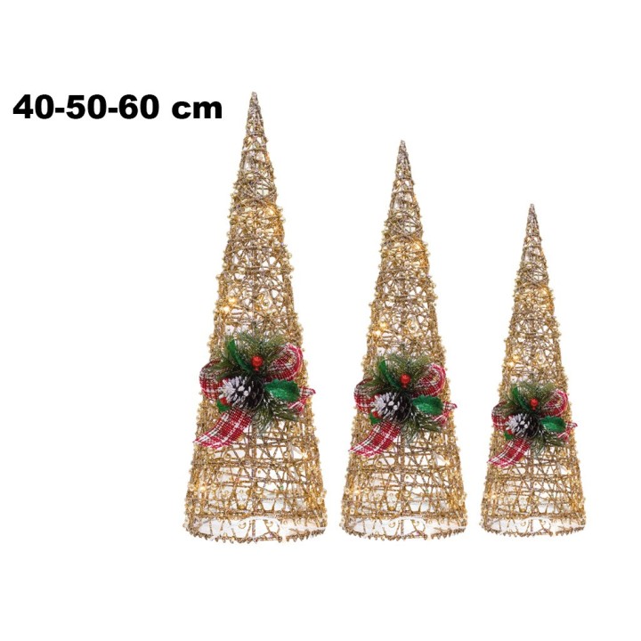 SET 3 CONI 40/50/60 CM CON LED CALDO