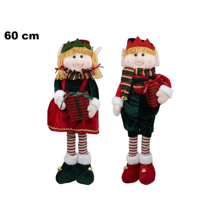 ELFO NATALIZIO DI PEZZA 60 CM 2 ASST