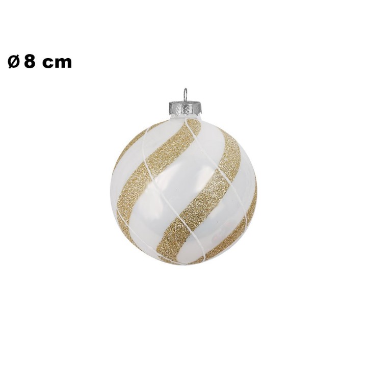 SFERA NATALIZIA BIANCA E ORO 8 CM