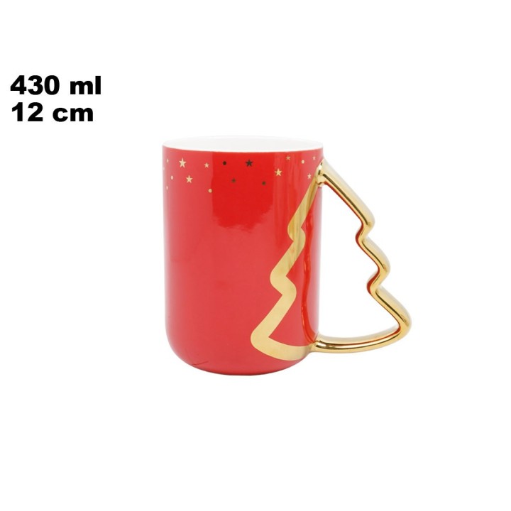TAZZA ROSSA CON MANICO ALBERO DI NATALE