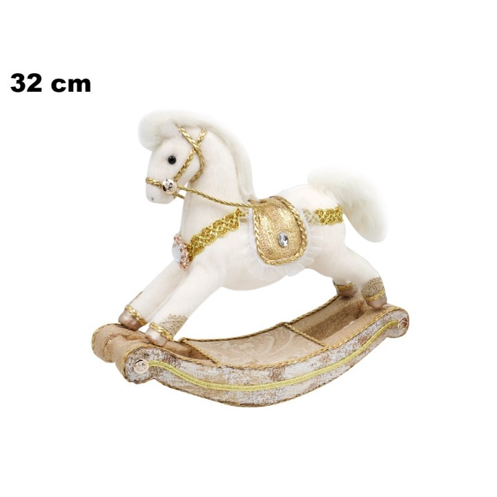 CAVALLO A DONDOLO BIANCO E DORATO 32 CM