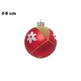SFERA NATALIZIA ROSSA CON FIORE CM 8