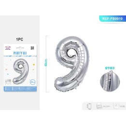 PALLONCINO MYLAR ARGENTO NUMERO 9 40CM