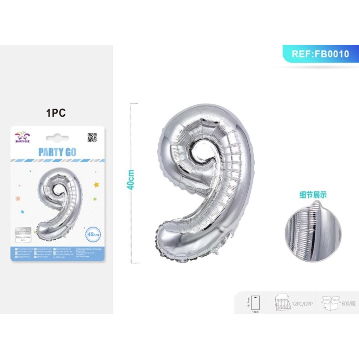 PALLONCINO MYLAR ARGENTO NUMERO 9 40CM