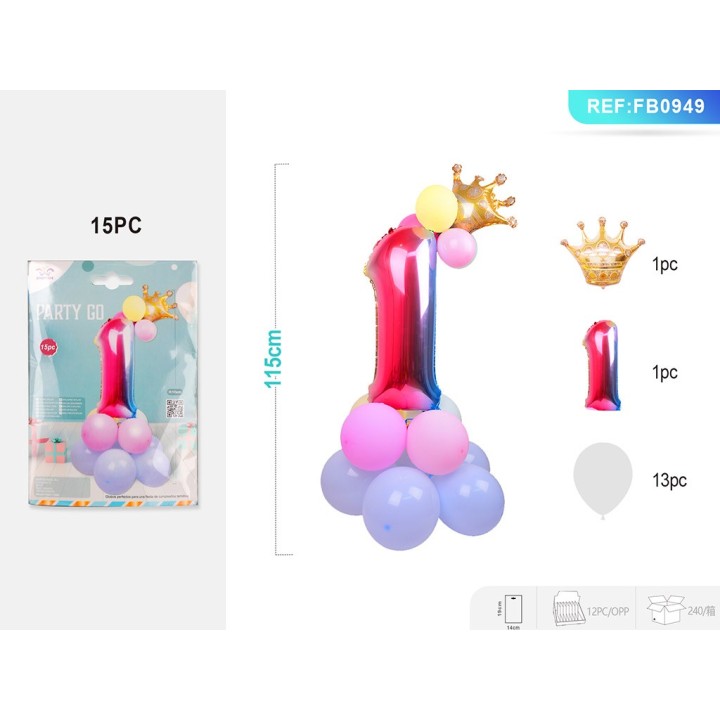 SET PALLONCINI MYLAR NUMERO 1 115CM 14PZ