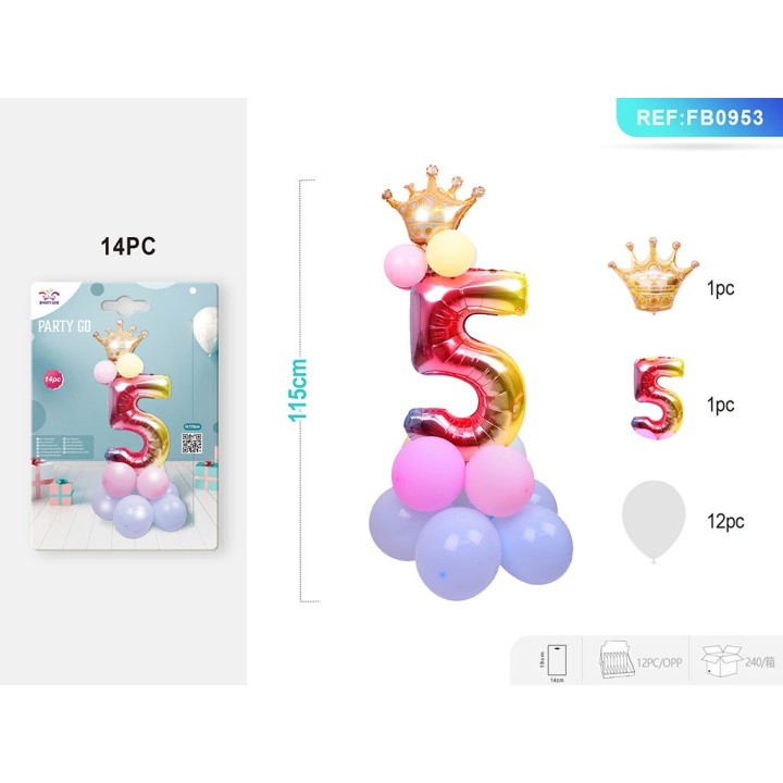 SET PALLONCINI MYLAR NUMERO 5 115CM 14PZ