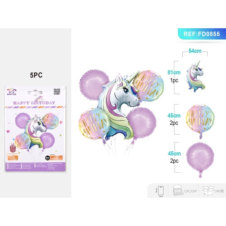 SET PALLONCINI MYLAR UNICORNO 5PZ