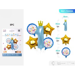 SET PALLONCINI MYLAR CORONA 1ANNI BLU