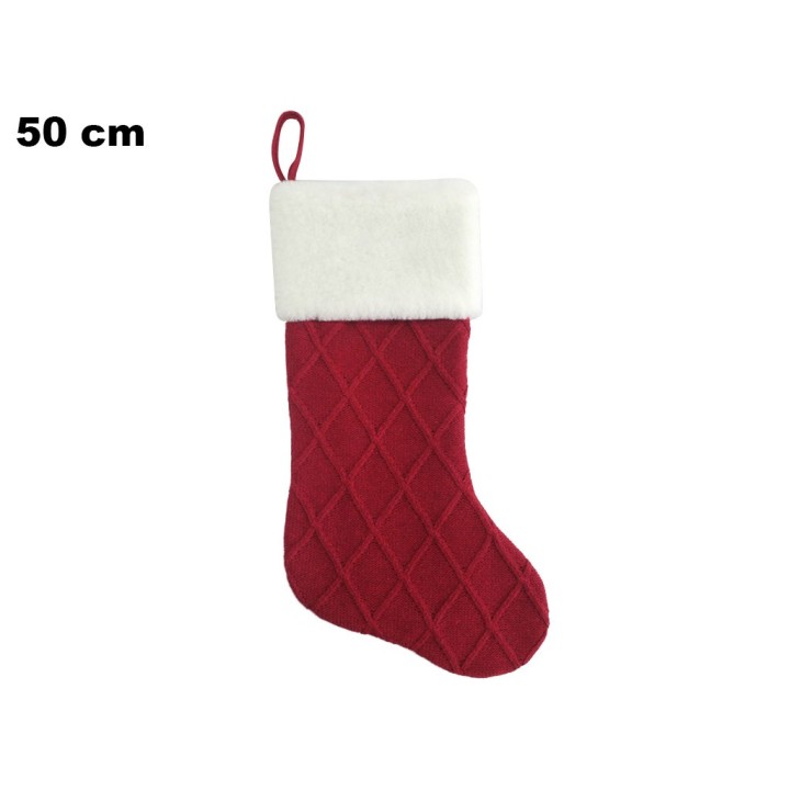 CALZA NATALIZIA ROSSA BORDO BIANCO CM 50